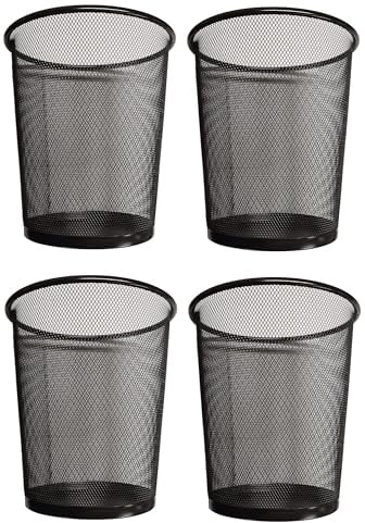 DIVCHI Round Trash Can Bin - 4 Pack Black Non-Slip Mesh Bins Waste Paper Bin Sturdy Metal Bin Indoor Waste Bin for Home Bedroom Office Bathroom Living Room & Kitchen (Black)