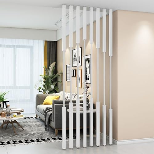 Whnoorher Raumteiler 7-teilig Metall Sichtschutz Moderne Trennwand Raumteiler Freistehend Weiß Trennwand für Esszimmer Balkon Trennung(C-7pcs,250cm(98.43in))