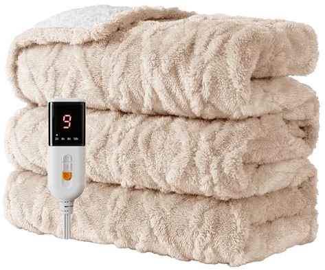 Aheadpret Heated Blanket-Electric Blanket 130x160cm Soft Heated Throw Blanket with 9 Heating Levels & 10 Hours Auto-off, Fast Heating,Machine Washable(Beige)