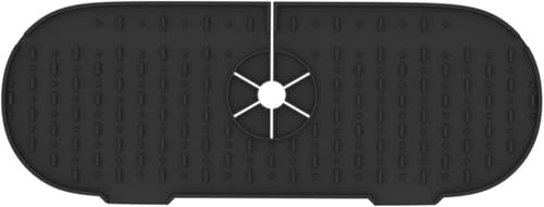Sink Tap Mat, Silicone Kitchen Faucet Mat, Tap Sink Splash Guard for Countertop Protection & Clutter-Free Cleaning (Black)