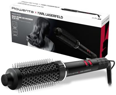 Rowenta X Karl Lagerfeld Power Brush Volumenstyler, 38-mm-Keramikbürste | Ionengenerator, Keramikbeschichtung, LED-Temperaturanzeige, anpassbare Einstellung, ergonomisch, Schwarz/Rot, UB572LE0