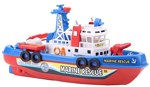 SUPYINI Feuerwehrboot, Badespielzeug für Babys, Lichter und Geräusche auf dem Schwimmbadboot, batteriebetriebenes Schwimmboot für Jungen und Mädchen