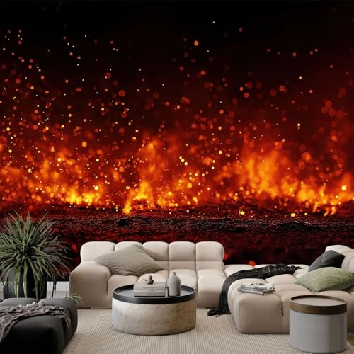 Vlies Fototapete Feuer 250 x 175 cm - Fantasie Flamme Geheimnisvoll 3D Lava Fototapete Schlafzimmer Wohnzimmer, Rot-Schwarz Vliestapete XXL Wandtapete Motivtapeten Bildtapete Wand Dekoration