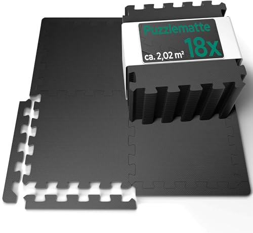 Arebos EVA Puzzlematte 18-teilig | Bodenschutzmatte ca. 2,02 m² inkl. Randstücke | Fitness, Pool & Spielmatte | Trainingsmatten Fitnessgeräte | Fitnessmatte 32,5 × 32,5 x 1 cm
