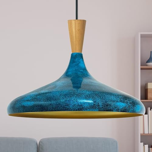 bamyum Champion Pendelleuchte aus Holz, 35 cm Hängelampe Metall E27 Moderne Esstisch Lampe, Skandinavisch Pendellampe für Schlafzimmer Wohnzimmer Küche, Ozean