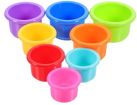 VICASKY Lot de 8 Tasses Empilables pour Lapins, en Plastique Lisse pour Petit Animal, Gobelets Gigognes Colorés pour Cacher Friandises, Accessoire Lapin pour Jeu et Réutilisable