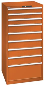 kaiserkraft | ESD-Schubladenschrank | BxTxH 717 x 725 x 1450 mm | 9 Schubladen | Traglast 75 kg | orange