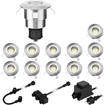 ledscom.de LED Boden-Einbauleuchte Atria für außen Aluminium warm-weiß, je 14lm, IP65, 40mm Ø 12er Set