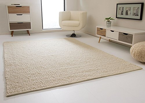 Steffensmeier Handwebteppich Lech - Jutekern mit gewalkter Schurwolle und Fusselstopp in Wollweiß, Größe: 200x300 cm
