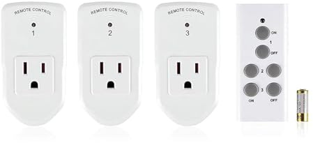 BN-LINK Wireless Remote Control Outlet Electrical Switch for Lights, Fans, Christmas Lights, Small Appliance, 100ft Long Range White (Learning Code, 3 Outlets +1 Remote) 1200W/10A, ETL & FCC Certified