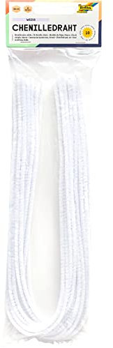 folia 77800 - Chenilledraht, Pfeifenputzer, 10 Stück in weiß, Durchmesser 8 mm und 50 cm lang, ideal für Kinder zum Basteln und Gestalten von Tieren, Figuren und anderen Formen
