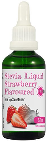PINK SUN Stevia Liquid Sweetener Drops 50ml Strawberry Flavoured (or Caramel, Coconut, Vanilla, Pure Unflavoured) Natural Sugar Alternative Replacement Low Carb Zero Calories Glass Alcohol Free