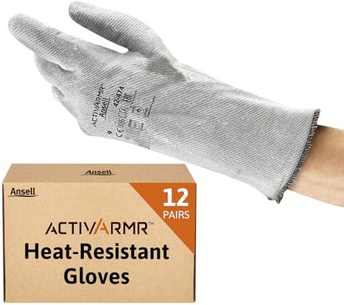 Ansell ActivArmr 42-474 Heat Resistant PPE Work Gloves - Special Mechanics and Chemical Use Nitrile - Professional Protective Grey Medium - 12 Pairs