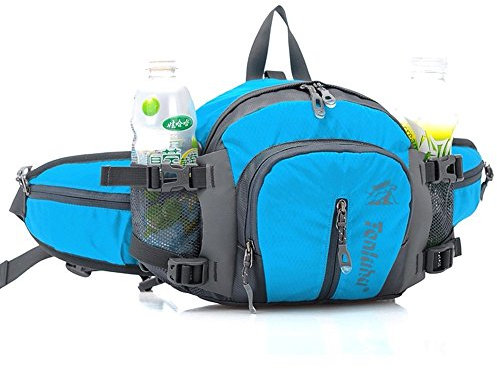 SINOKAL Sac de taille multifonctionnel imperméable à l'eau avec porte-bouteille d'eau, Bleu, Taille libre