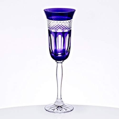 CRISTALICA Champagnerkelch Sektglas 150ml violett Retro Kelch Kristallglas geschliffen bunt