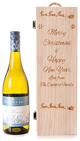 Personalised Engraved Wooden Wine Gift Box Christmas New Year Champagne Prosecco Bottle