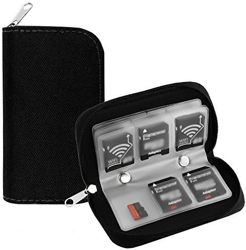 KING OF FLASH - 8 Pages and 22 Slots Memory Card Carrying Case Holder Pouch for SD SDHC MMC CF Micro SD Storage Protector - Black