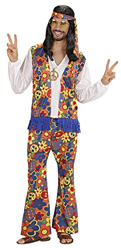 W WIDMANN MILANO Party Fashion - Kostüm Hippie Man, Hemd mit Weste, Hose, Kopftuch, Kette mit Medaillon, Karneval, Mottoparty