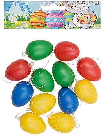 Idena 734202 - Kunststoffeier, zum Aufhängen, farbig, 12er Pack, Größe 4 cm, bunt, Eier, Ostern, Basteln, Dekoration, Osterei, Osterhase, Nest
