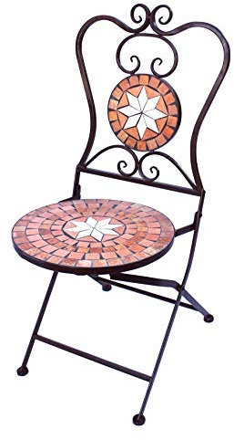 DanDiBo Gartenstuhl Metall Mosaik Merano Stuhl 12002 H-95 cm Metallstuhl Mediterran Wetterfest Bistrostuhl Gartenmöbel Klappstuhl mit Naturstein