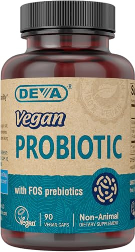 Deva Vegan Probiotic with FOS Prebiotics Supplement - 2 Billion CFU with 100 MG of Prebiotics Per Serving for Men & Women - Non-Dairy Gluten Free - Naturally Shelf Stable - 90 Capsules