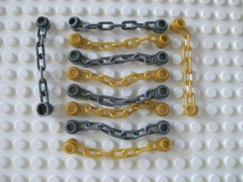 LEGO 10 Kurze (5 Glieder lang) Ketten, 5 goldene und 5 dunkelgraue