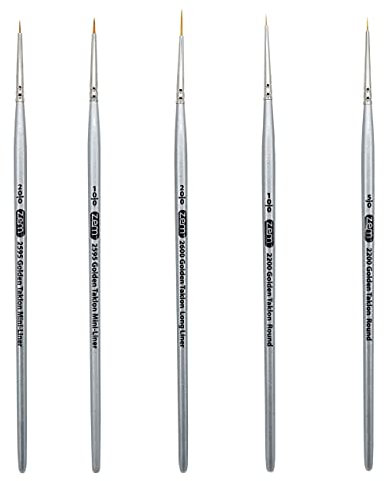 ZEM Golden Taklon Lot de Mini pinceaux de détail 20/0, Mini Liners 20/0, 10/0, détails 10/0, 5/0