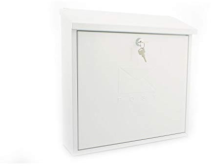 Burg-Wachter MB03WR White Contemporary Wall Mounted Galvanised Steel Lockable Weatherproof Post Box - 37x37x12cm