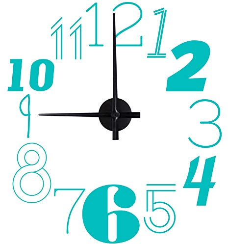 WANDKINGS Chaos-Typo Wanduhr Wandtattoo (Farbe: Uhr=Schwarz, Aufkleber=Mint)