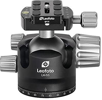 Leofoto - LH-55 Ball Head with QP70 Quick Release Plate - Rock Solid, Professional Ball Head - Load Capacity: 25 kg - LH-55+QP-70