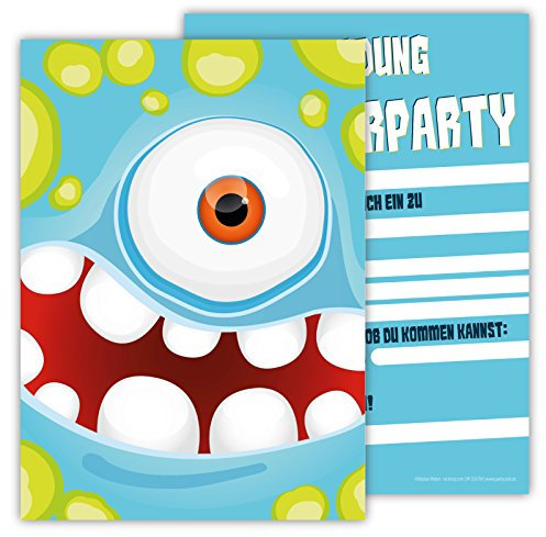 Partycards Einladungskarten Kindergeburtstag Mädchen Junge - 12 Karten - Monster Design - A6 - Leicht zu Beschriften - Geburtstagseinladungen für Mädchen und Jungen - Perfekt für Feiern