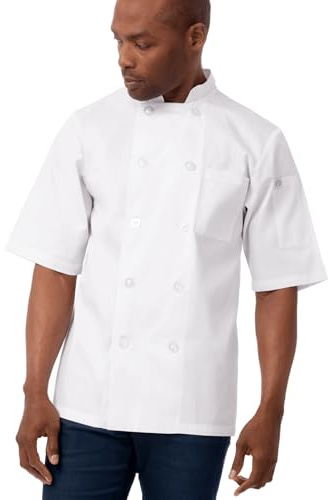 Chef Works PCSS Volnay Essential Chef Coat, White, X-Large | Poly-cotton fabric offers commercial durability and easy cleaning, with thermometer pockets on the sleeve for convenience.