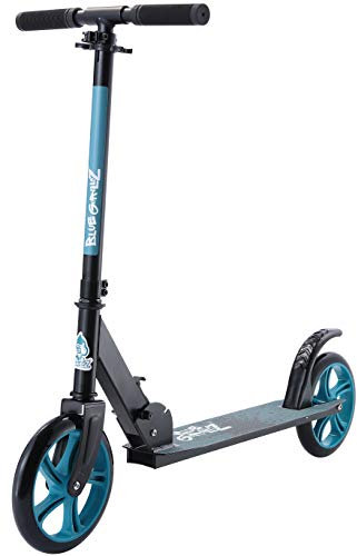 BLUE GORILLAZ Klapp Kinder Roller ab 8 Jahre, 205mm Alu Kick Scooter Faltbar, Höhenverstellbarer Lenker, Schwarz