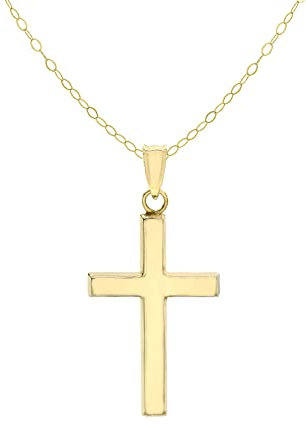 CARISSIMA Women's 9 ct Yellow Gold 15 x 25 mm Cross Pendant on 9 ct Yellow Gold 0.6 mm Soldered Trace Chain Necklace of Length 41 cm/16 Inch