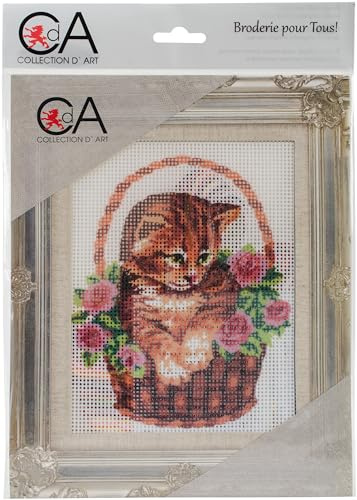 Collection D 'Art Katze in Blume Korb Gobelin-Set, 100% Baumwolle, Mehrfarbig, 20 x 25 x 0,1 cm