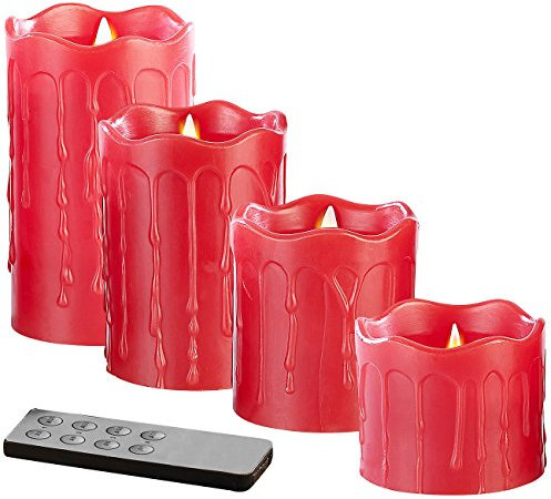 Britesta Adventskerzen: 4 flackernde LED-Echtwachskerzen, Höhe Abgestuft, rot (LED Adventskerzen, flackernde Kerzen, Batterie Leuchten)