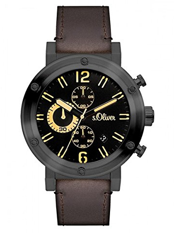 s.Oliver Herren-Armbanduhr Analog Quarz Leder SO-3096-LC