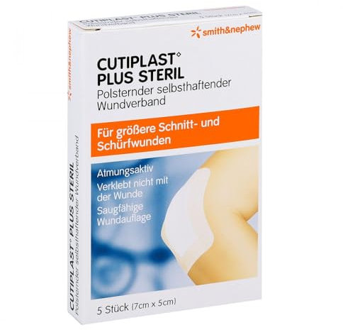 Smith & Nephew GmbH CUTIPLAST Plus steril Wundverband 7 cm x 5 cm, Wundauflagen, 5 Stück