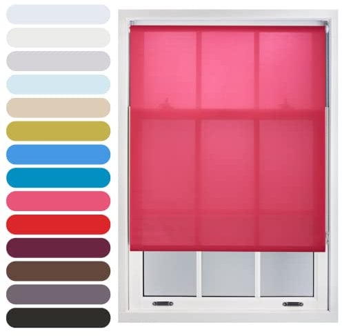 FURNISHED Daylight Roller Blind Trimmable Blinds Window Shade - Easy Install Non-blackout Fabric Complete Roller Blind Kit for Kitchen Living Room Bedroom, Fuchsia Pink, 60W x 165H cm