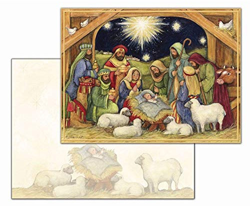 Lang Weihnachtskarten mit Aufschrift Adore Him, Kunstwerk von Susan Winget, 18 Karten, 19 Umschläge, 13,7 x 17,5 cm