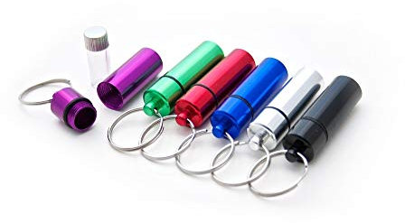 6er Set Pillendose 54 x 15 mm Pillenbox Tablettendose Schlüsselanhänger Alu Mini Box Dose Pillen Kapsel Aufbewahrungsbox Klein