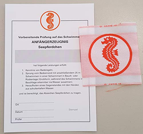 Seepferdchen Abzeichen + Urkunde Frühschwimmer Stoffabzeichen ® Erlebe Wasser