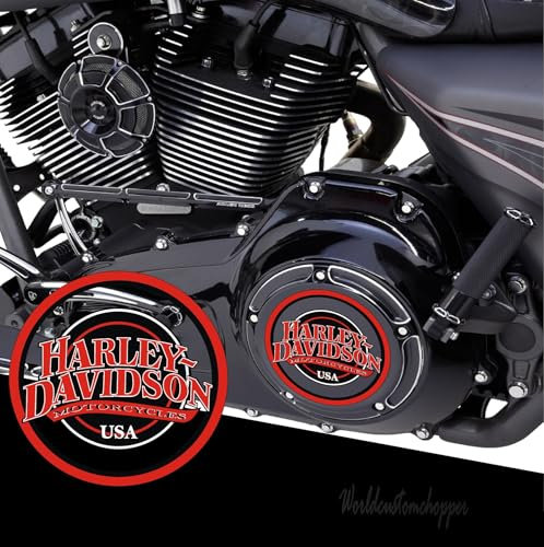1 Adesivo Stickers Cover Coperchio Primaria Worldcustom compatibili con Harley Davidson Moto Custom (ROSSO)