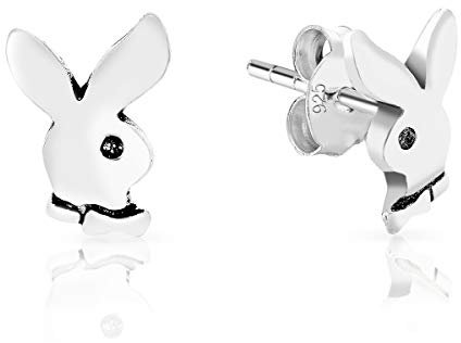 DTPsilver® KLEINE Ohrringe 925 Sterling Silber - Playboy Häschen Hase Ohrstecker - Messung 7 x 9 mm