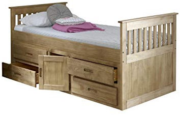 Cloudseller 3ft Single Captain Cabin Storage Solid Pine Wooden Bed Bedstead - Waxed Pine ...