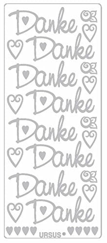 Ursus 59310076 - Kreativ Sticker, Danke groß, silber, 5 Blatt, selbstklebend, Ideal zur Kartengestaltung und zum Dekorieren von Geschenken, Stickerbogen ca. 10 x 23 cm