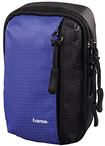 Hama Fancy Sporty Compact Blue Kameratasche (kompakt, universal, Gürtel, Umhängeband, schwarz, blau, Ripstop, Fleece, 65 x 30 x 110 mm)