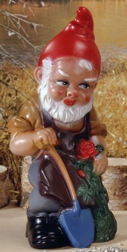 Frankenland Design Gartenzwergmit als Gärtner mit Spaten und Rosenbusch, ca. 42 cm hoch