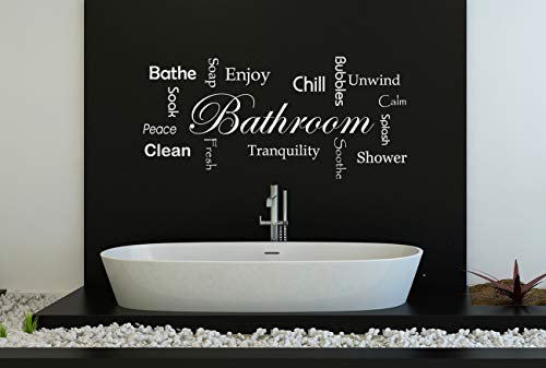 Baño Palabras Frase En Una Calcamonía Mural Adhesivo ducha Bathe burbujas enfriar JABÓN - Plata Brillo, Grande