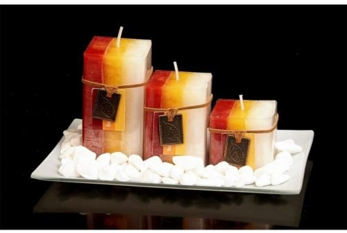 Gift Set with 3 Scented Aromatic Mood Wax Candles - Glass Plate Stones Candle | Aromatherapy Scented Fragrance Aroma | Home Office Decor, Ornament (Mandarine Cranberry)